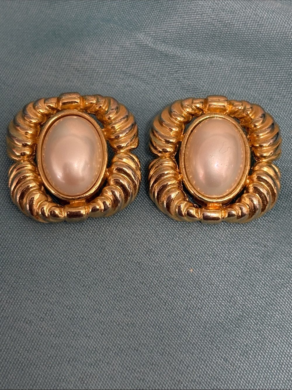 Gold-Tone Pearl Cabochon Clip-On Earrings